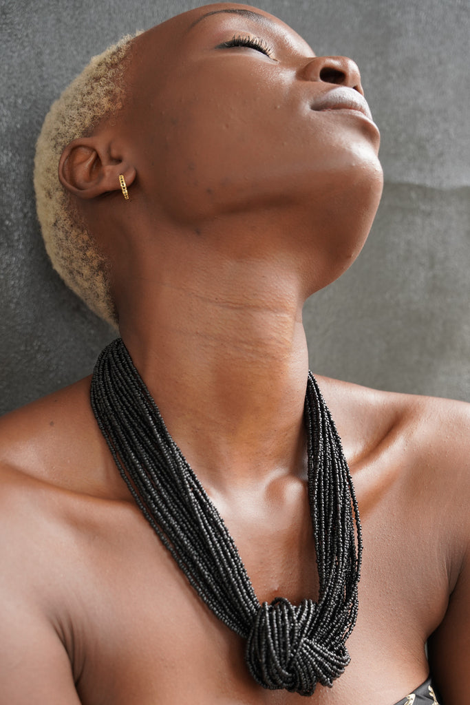 Black Bead Knotted Necklace - desray.co.za