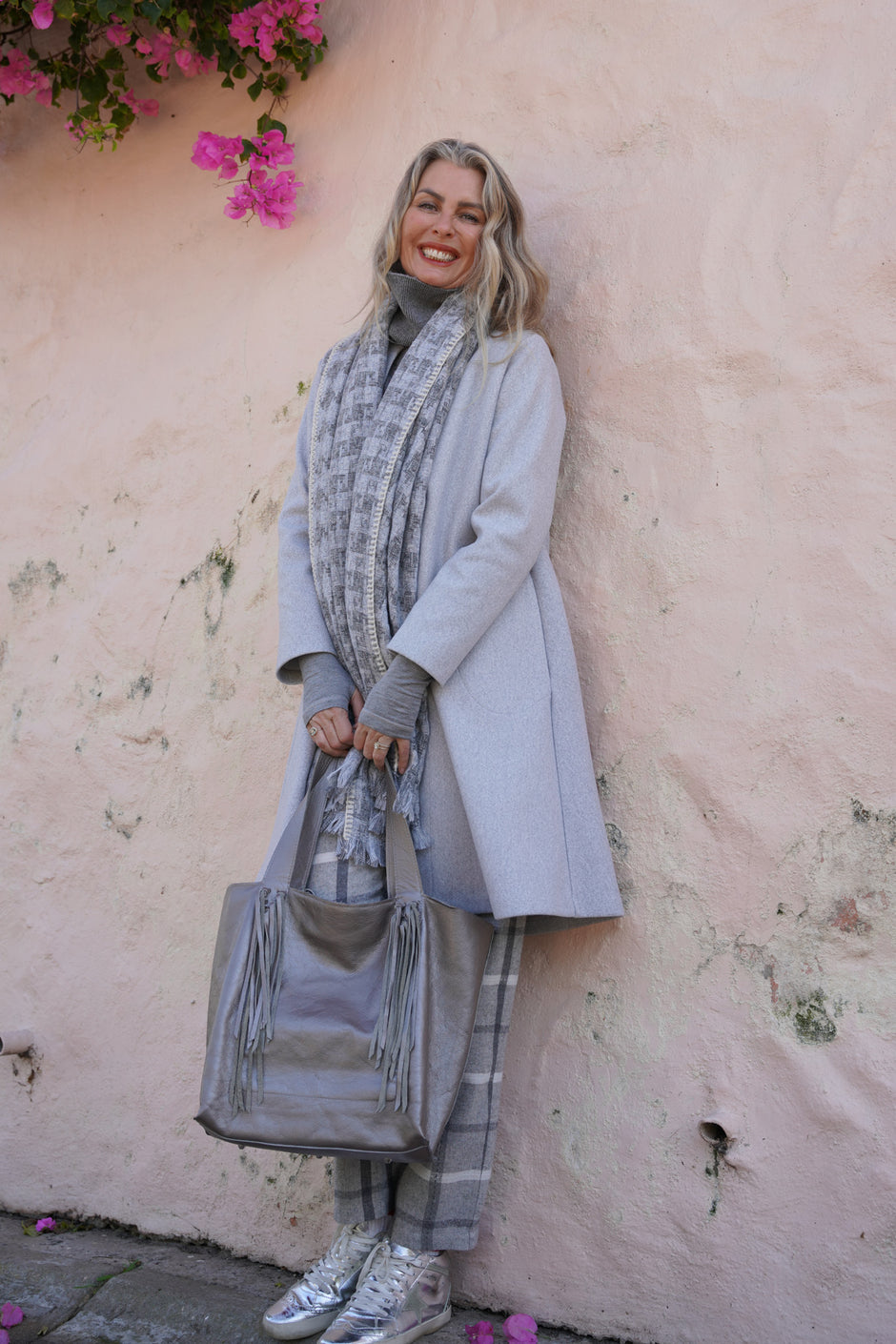 Pewter Leather Tassel Handbag - desray.co.za