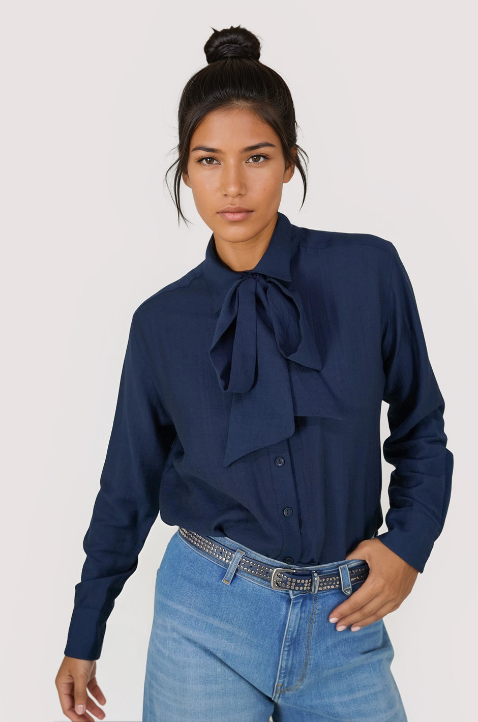 Navy Silk Tie Shirt