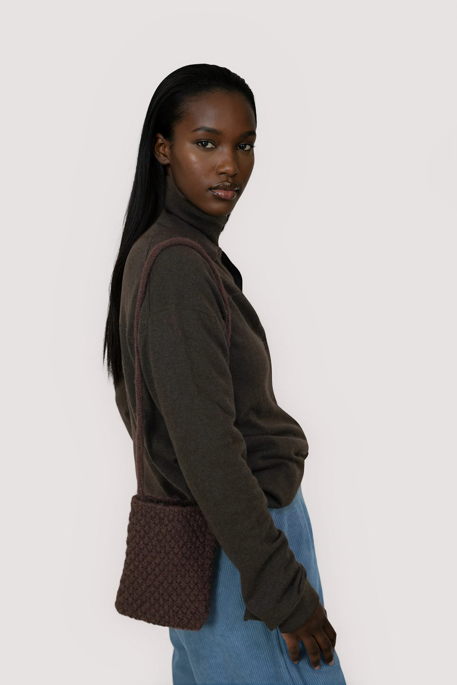 Brown Knitted Sling Pouch
