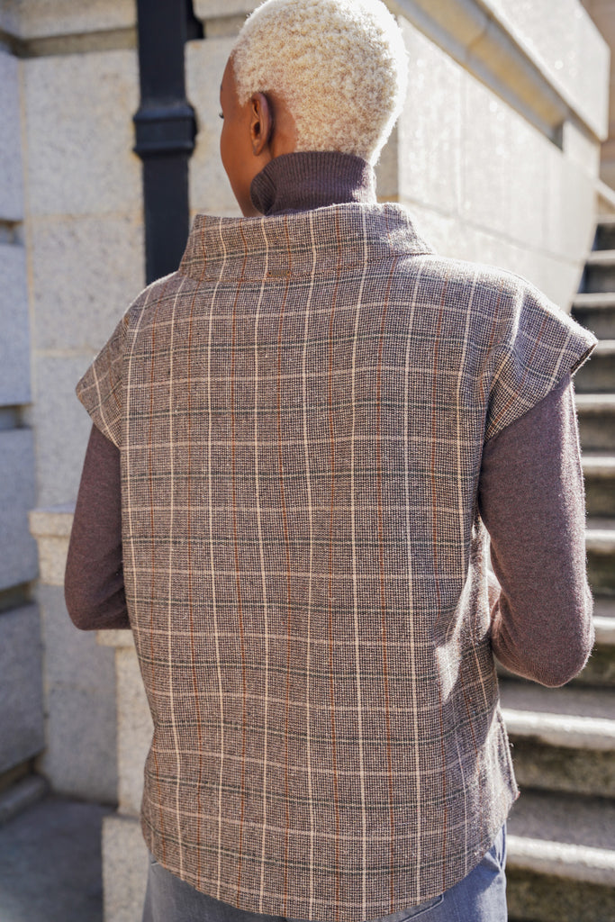 Brown Check Cap Sleeve Coat Top - desray.co.za