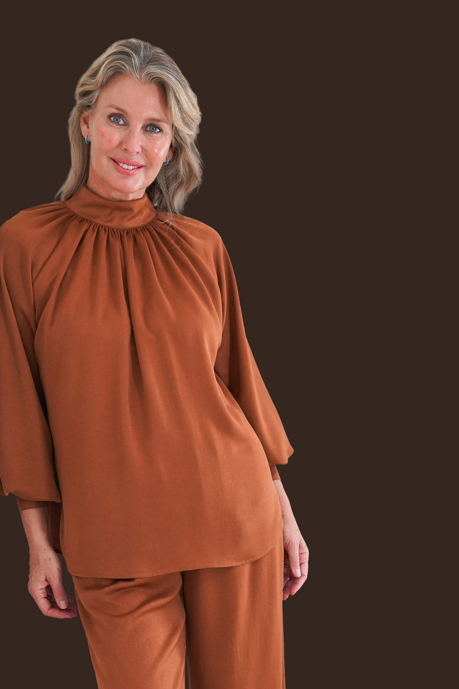 Rust Satin Raglan Sleeve Top