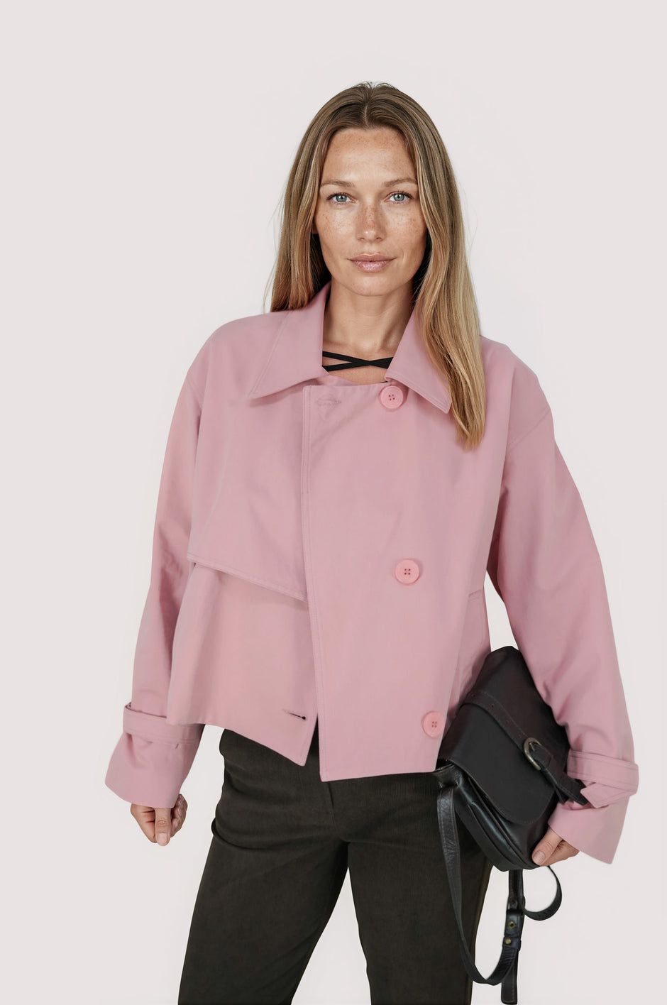 Pink Cropped Trench Coat