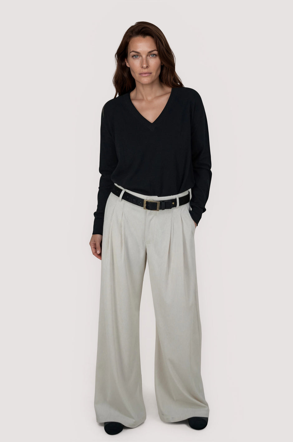 Cream Corduroy Hipster Pants