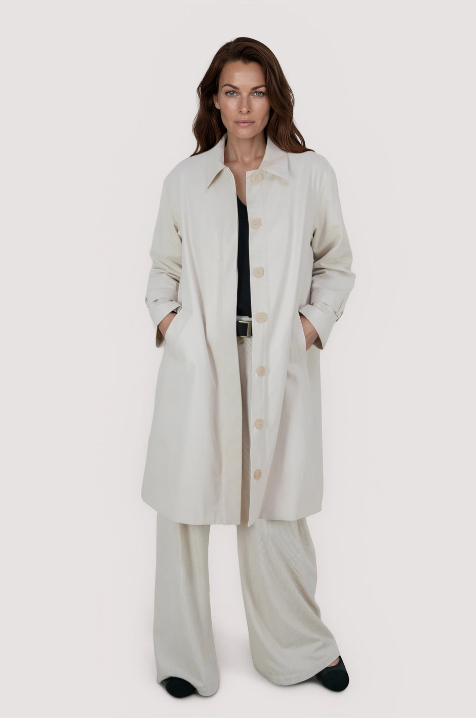 Cream A Line Swing Coat