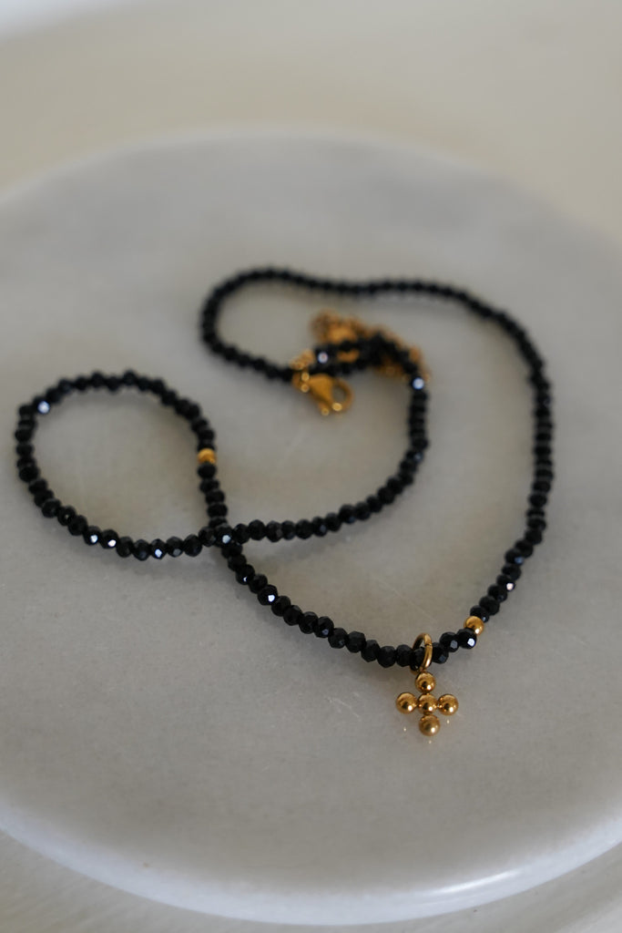 Black Beaded Cross Necklace - desray.co.za