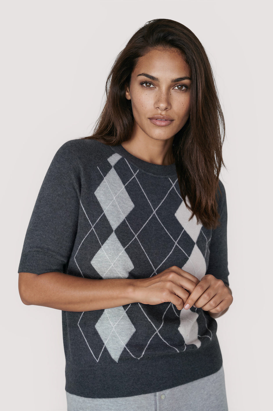 Charcoal Argyle Short Sleeve Pullover