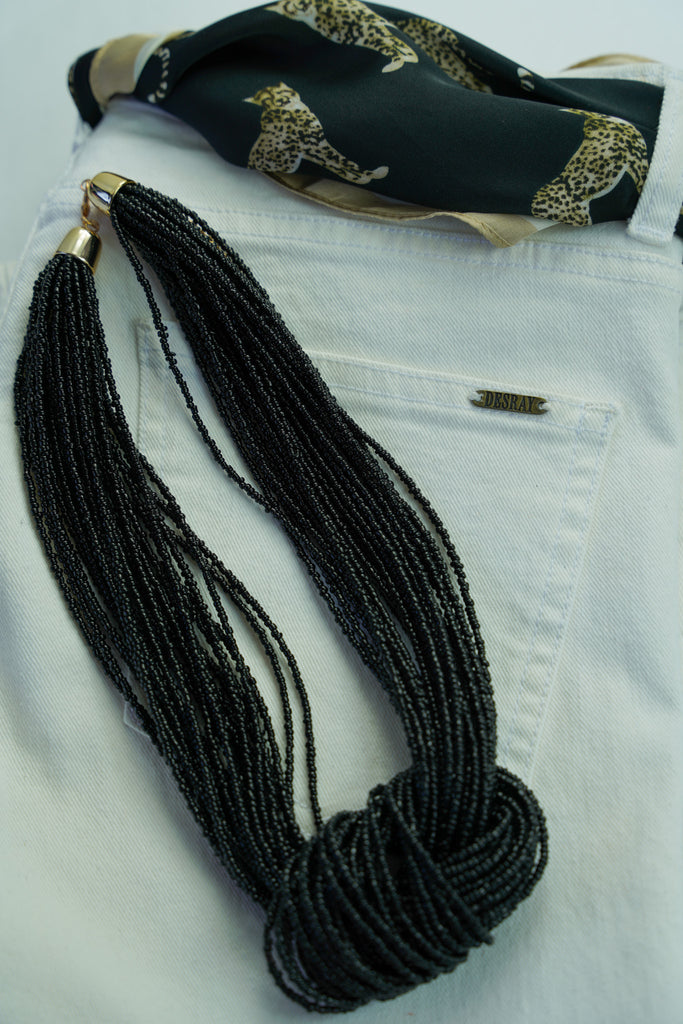 Black Bead Knotted Necklace - desray.co.za