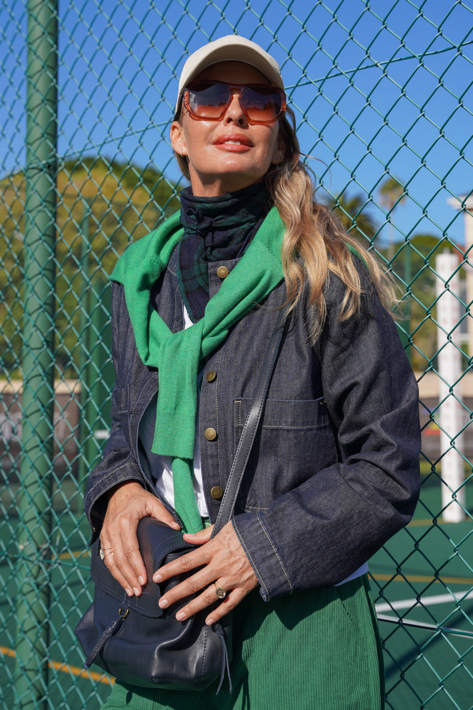 Navy & Emerald Check Neck Scarf - desray.co.za