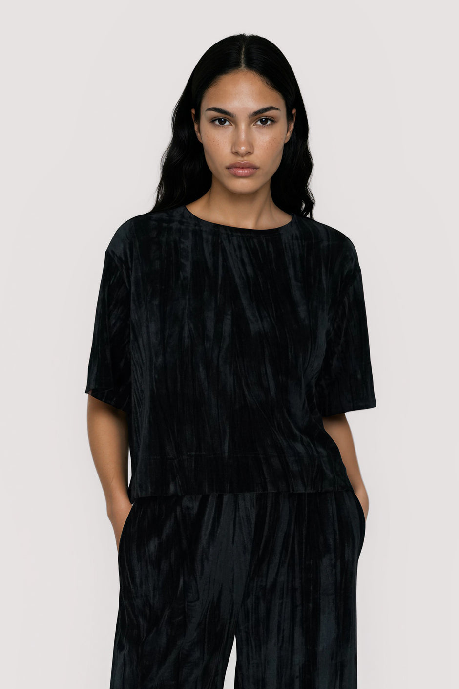 Black Crushed Velvet Box T Shirt
