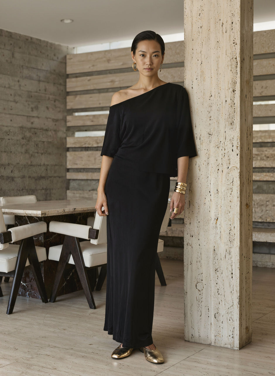 Black Bias Cut Skirt