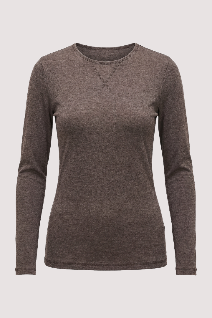 Choc Melange Round Neck Long Sleeve Tee