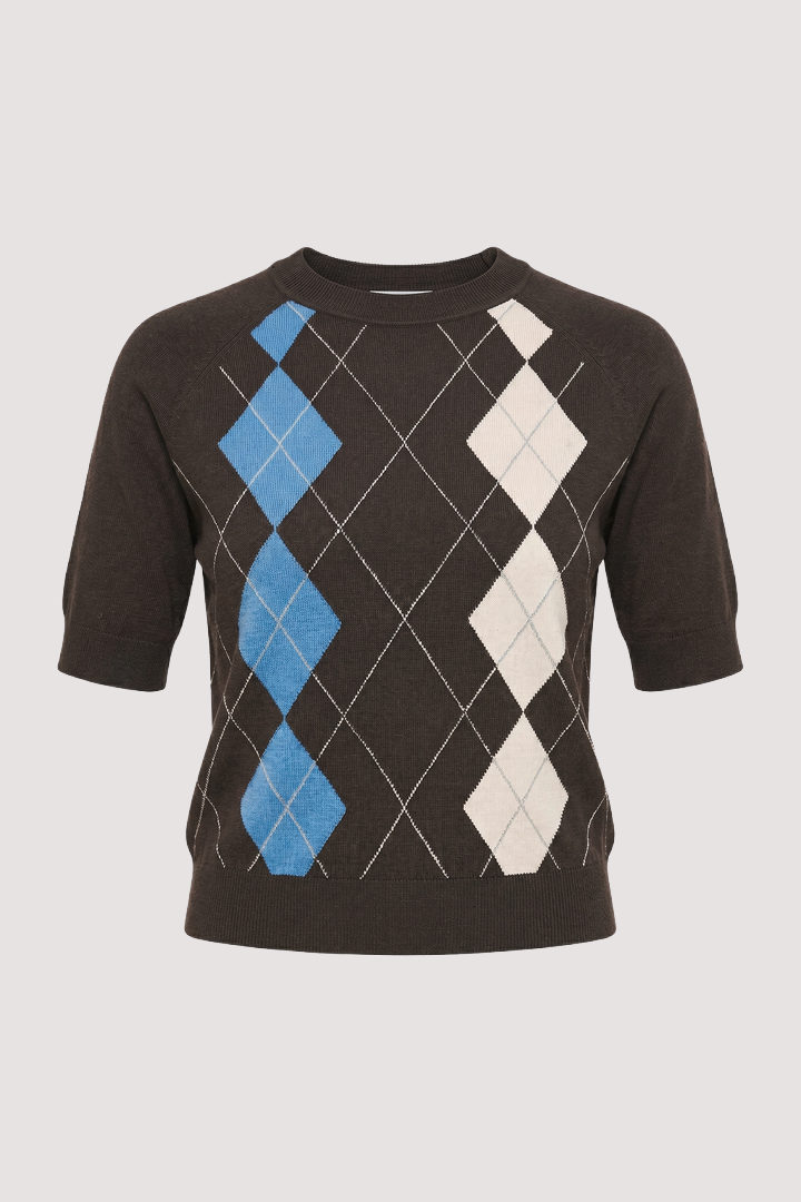 Choc Argyle Short Sleeve Pullover