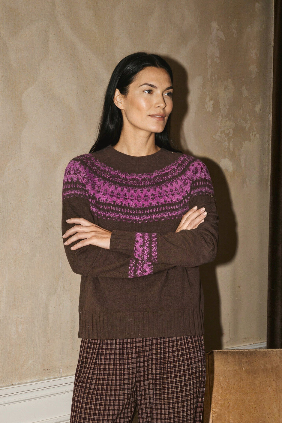 Choc & Pink Fair Isle Pullover