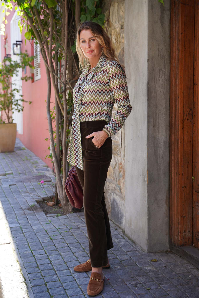 Olive Velvet Verna Pants - desray.co.za