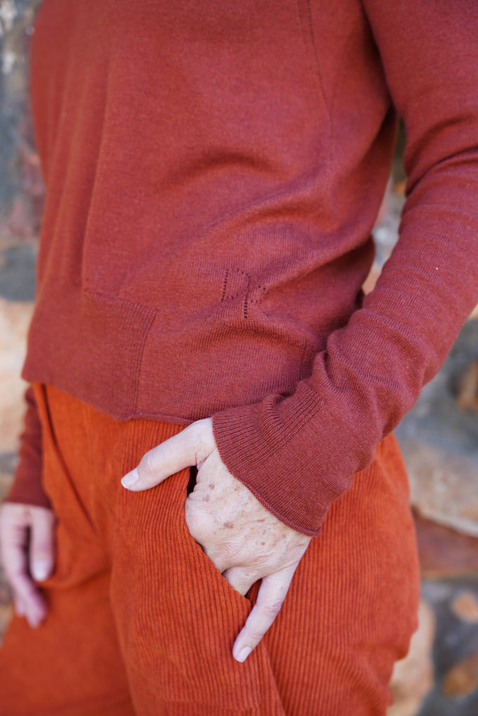 Rust Corduroy Patch Pocket Flare Leg Pants - desray.co.za