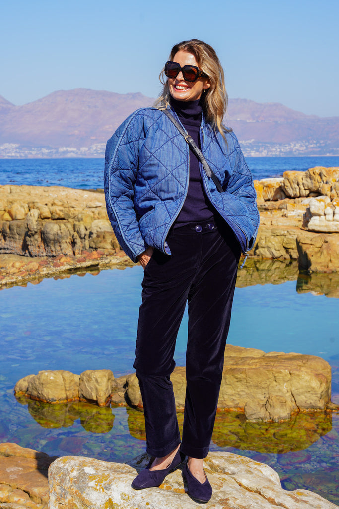 Navy Velvet Verna Pants - desray.co.za