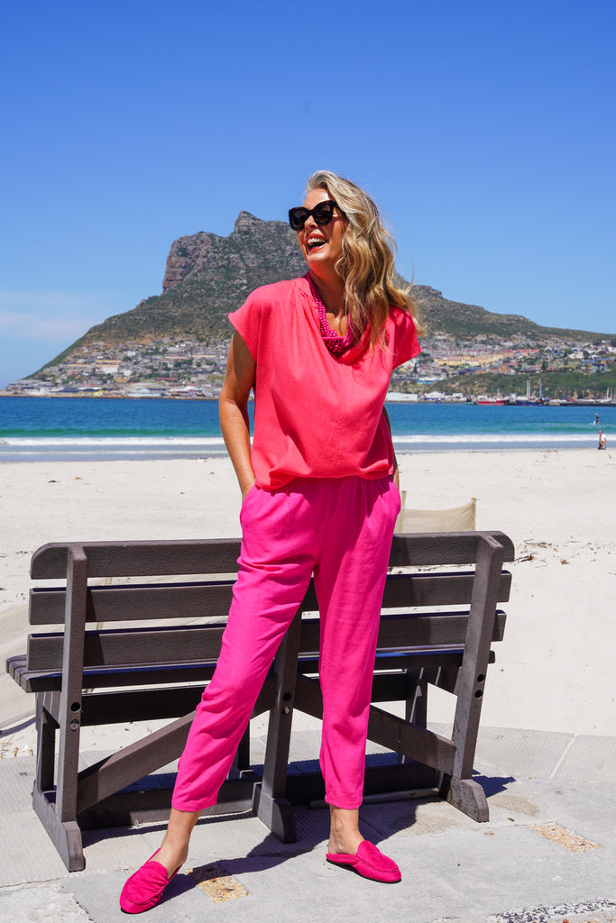 Hot Pink Slim Leg Pull On Pants - desray.co.za