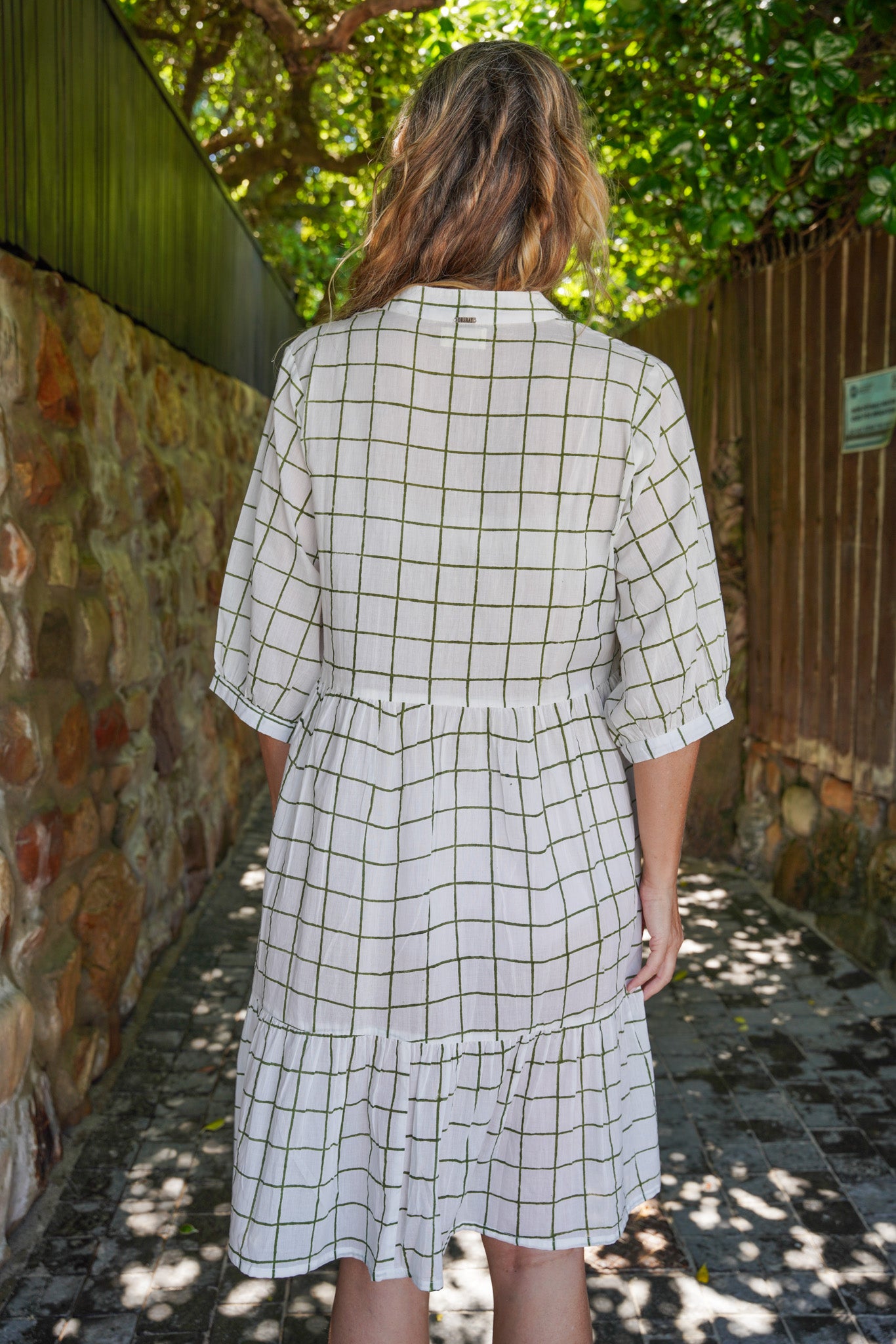 Olive Check Tiered Shirt Dress