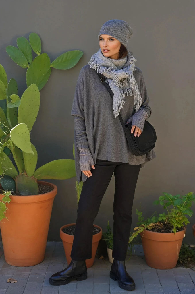 Grey Tassel Triangular Scarf - desray.co.za