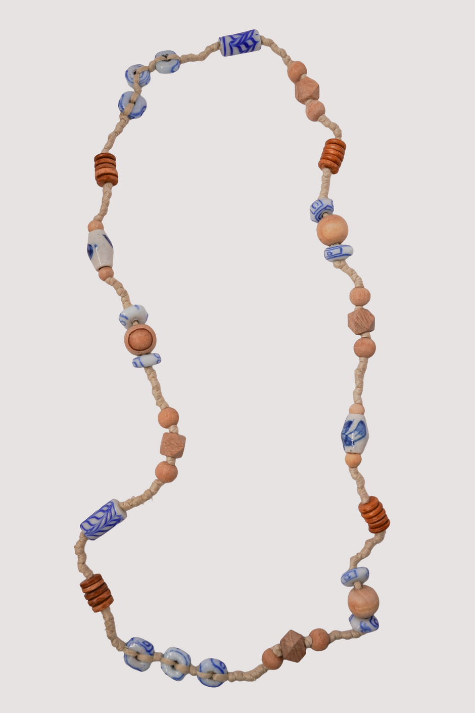 Wood & Delft Bead Necklace
