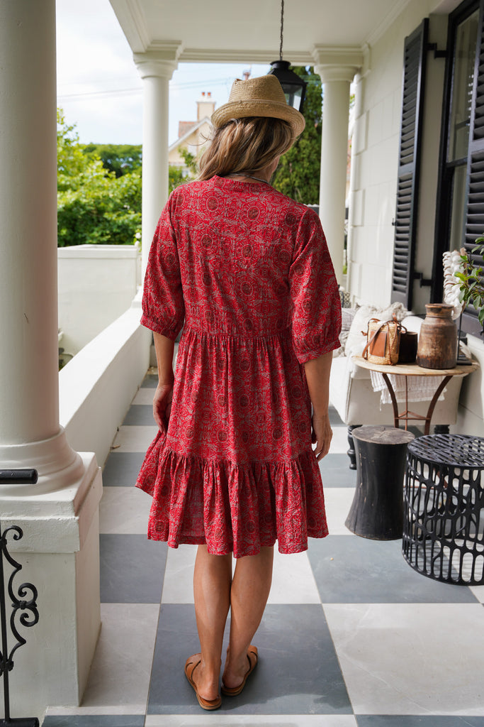 Red Batik Short 2 Tiered Dress - desray.co.za