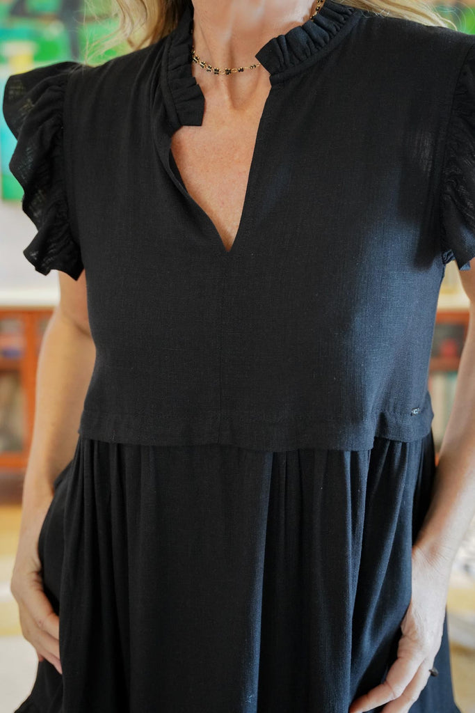 Black Frill Sleeve Dress - desray.co.za
