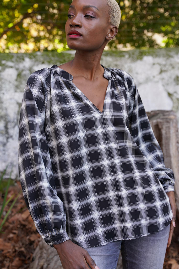 Black Check Front Seam Shirt - desray.co.za