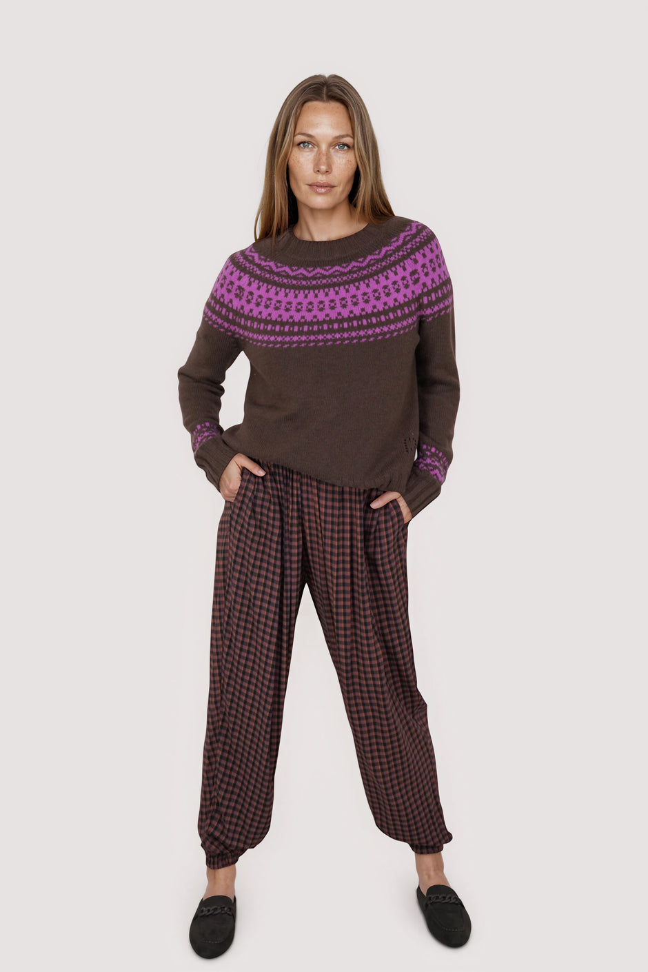 Choc & Pink Fair Isle Pullover