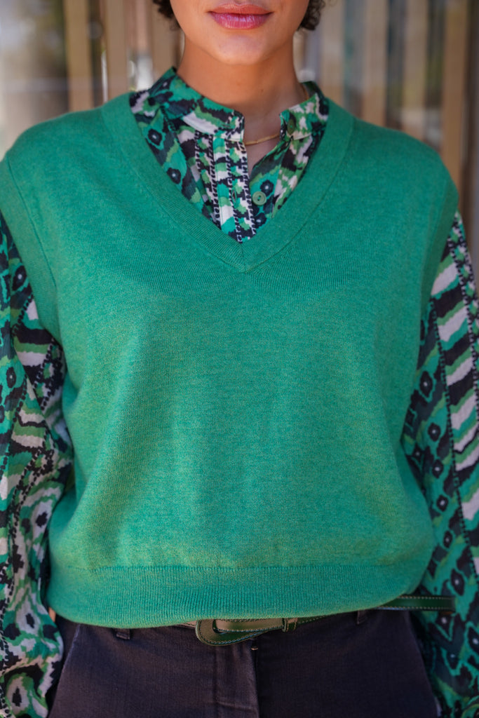 Green Sleeveless V Neck Pullover - desray.co.za