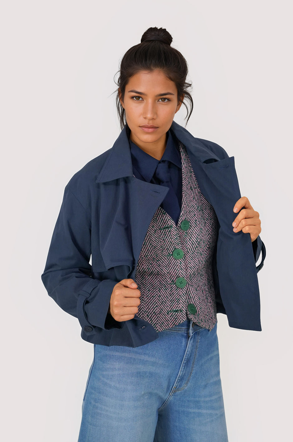 Navy Cropped Trench Coat
