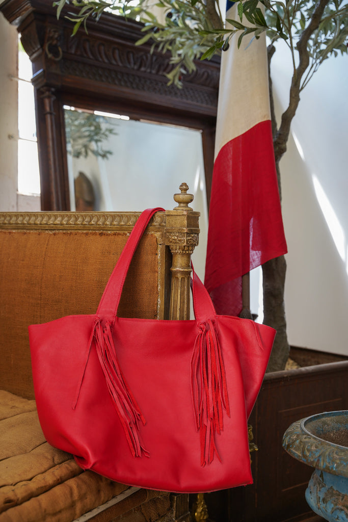 Red Leather Tassel Handbag - desray.co.za