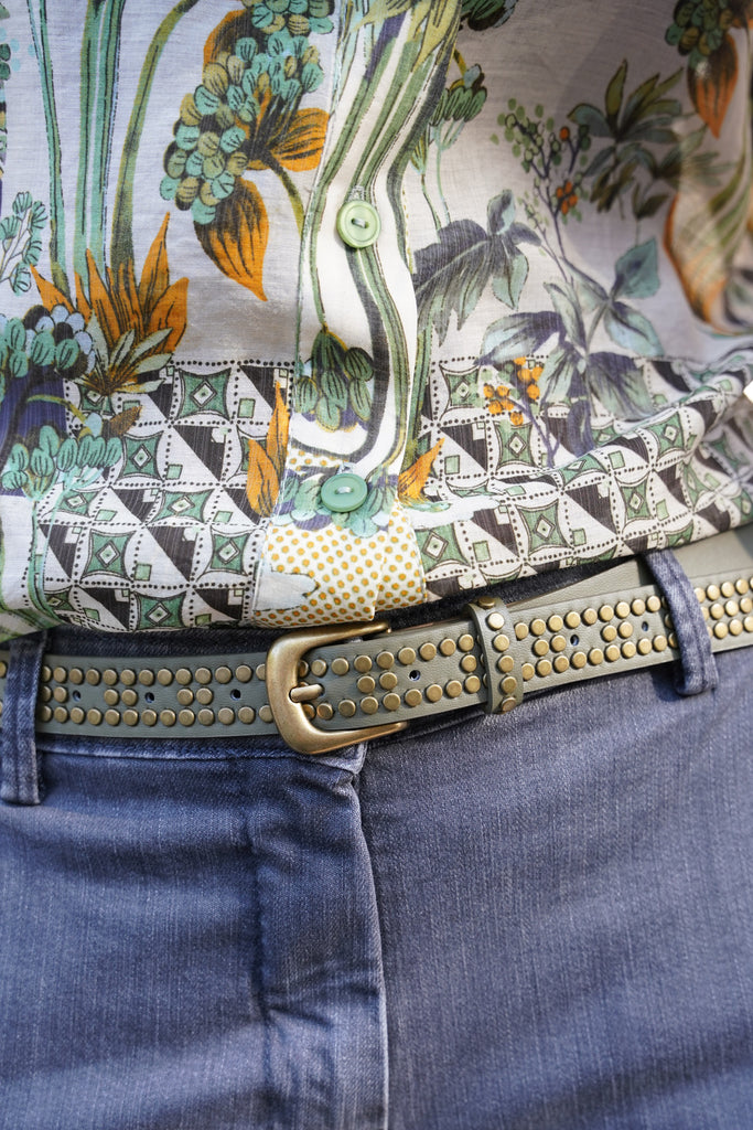 Olive Brass Studded Belt - desray.co.za