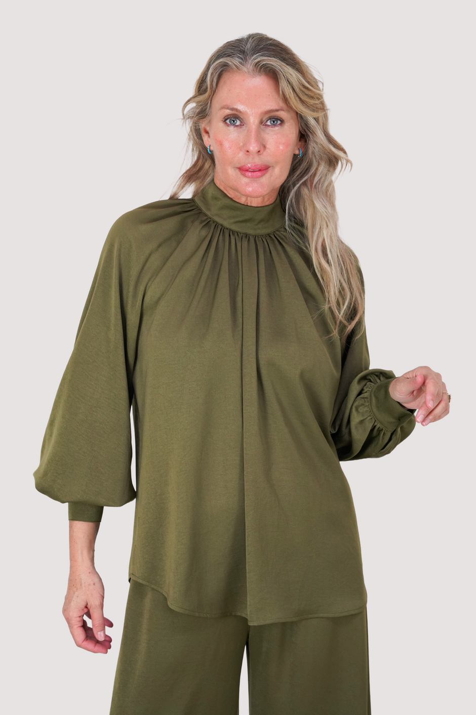 Olive Satin Raglan Sleeve Top
