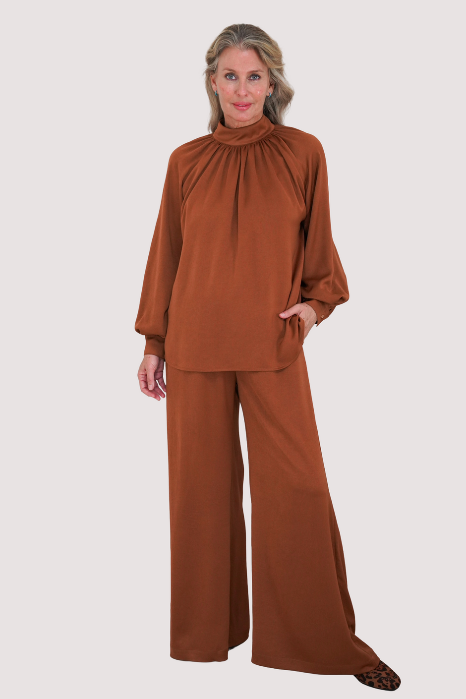 Rust Satin Raglan Sleeve Top