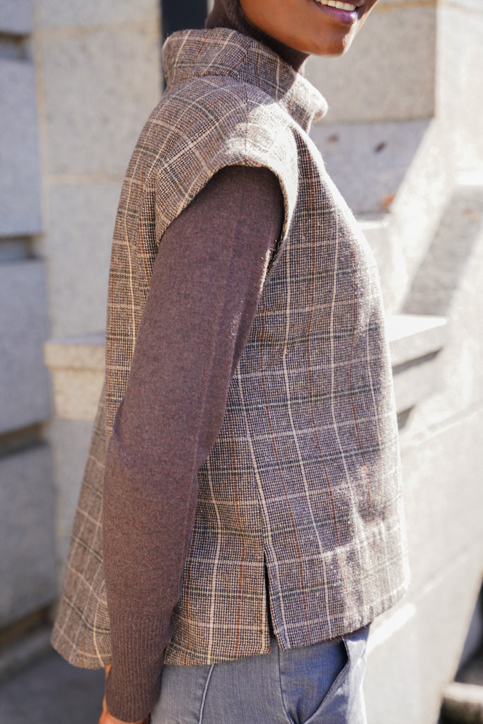 Brown Check Cap Sleeve Coat Top - desray.co.za