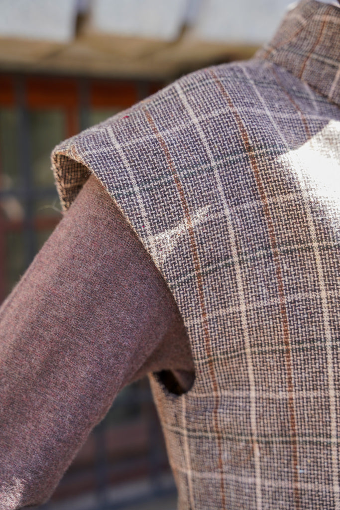 Brown Check Cap Sleeve Coat Top - desray.co.za