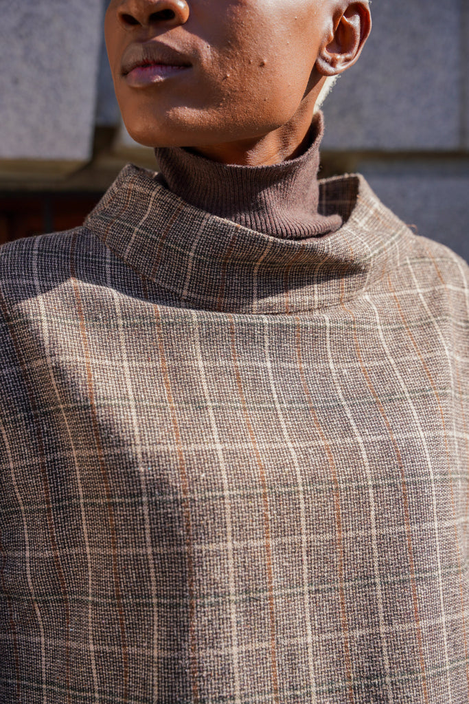 Brown Check Cap Sleeve Coat Top - desray.co.za