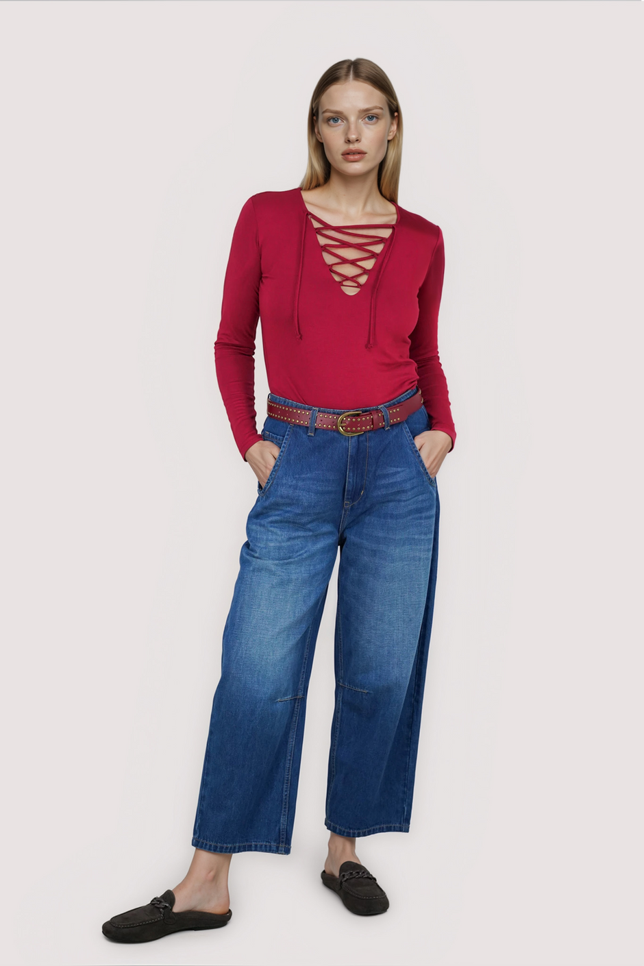 Tomato Lace Up Long Sleeve Tee