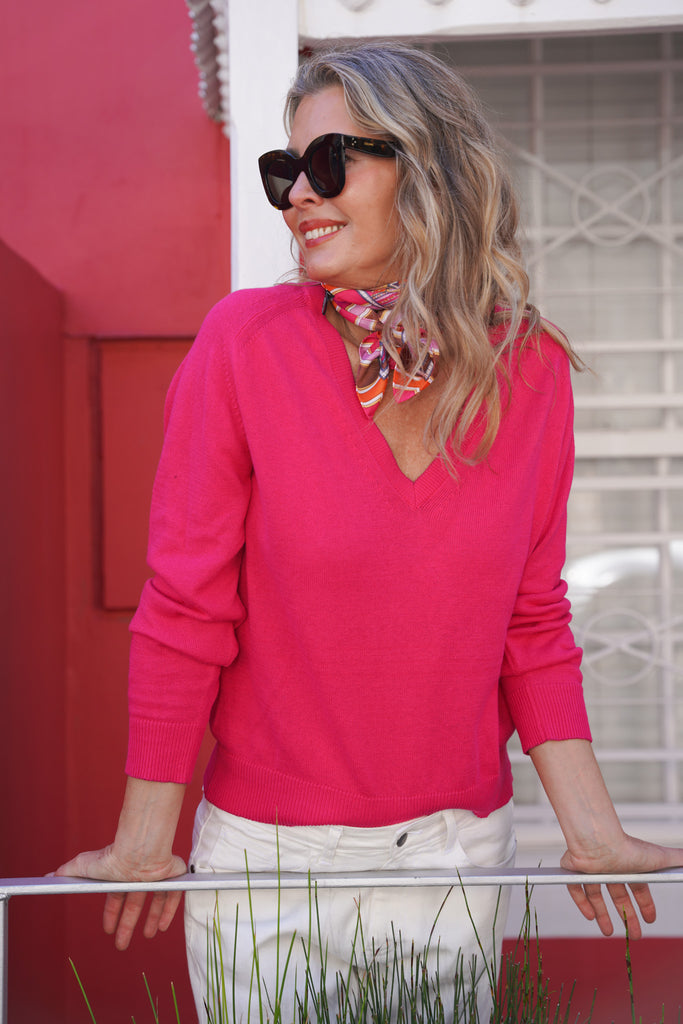 Pink V Neck Pullover - desray.co.za