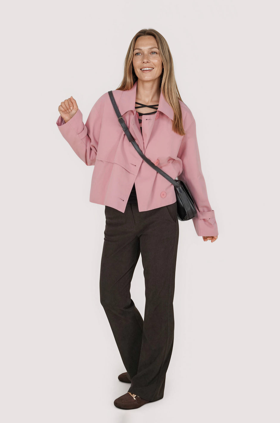 Pink Cropped Trench Coat