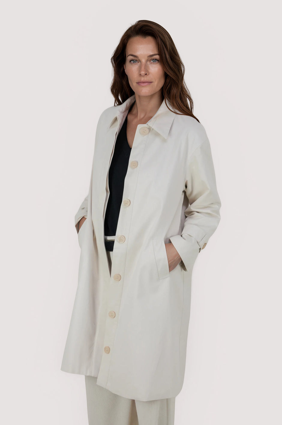 Cream A Line Swing Coat
