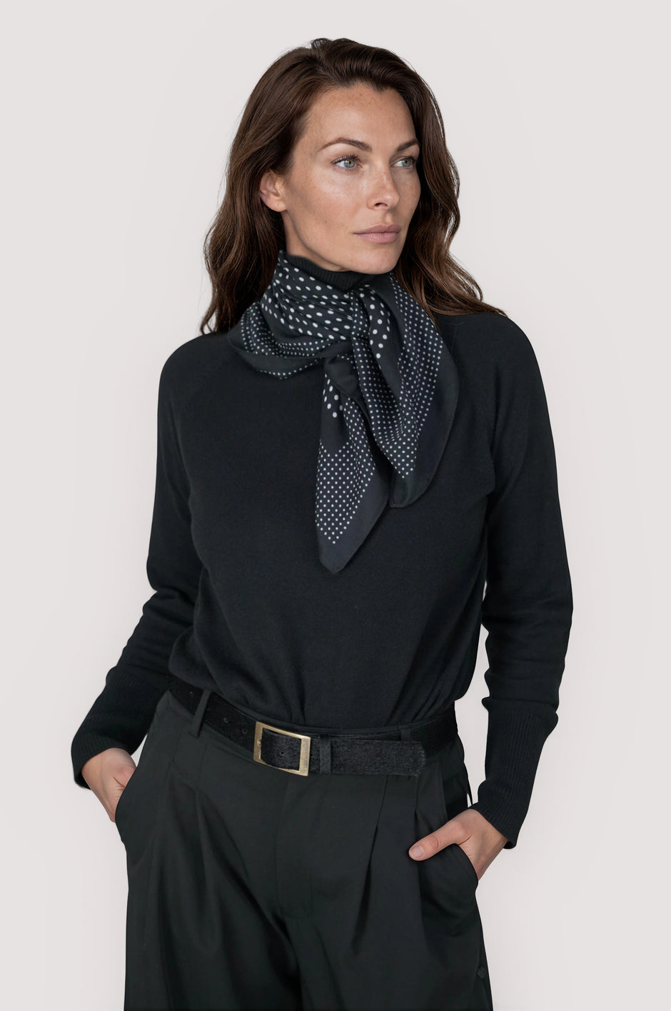 Black Polka Dot Floral Neck Scarf