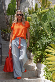 Orange Frill Sleeve Top