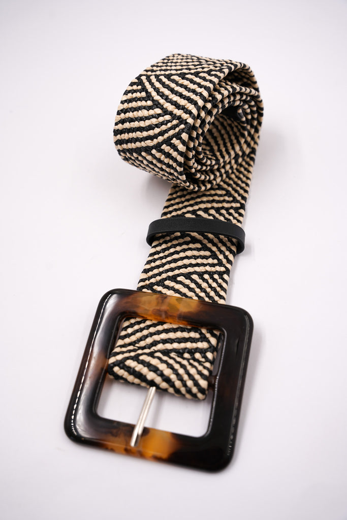 Black & Cream Elasticated Belt - desray.co.za