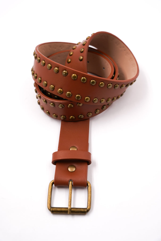 Tan Brass Studded Belt - desray.co.za