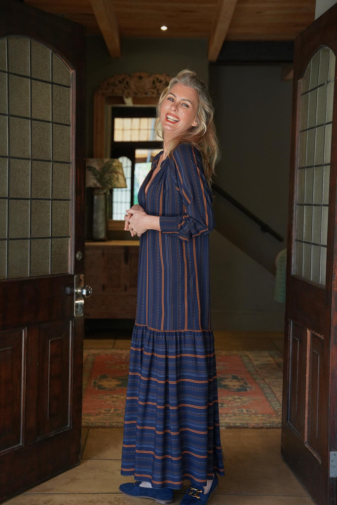 Navy & Rust Tiered Dress - desray.co.za