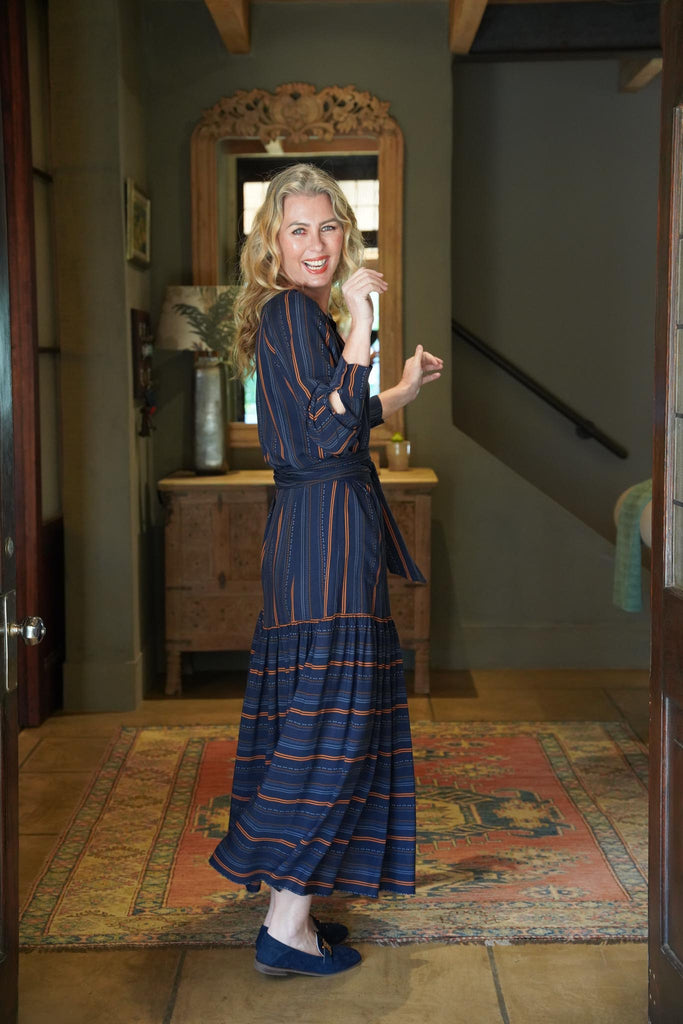 Navy & Rust Tiered Dress - desray.co.za
