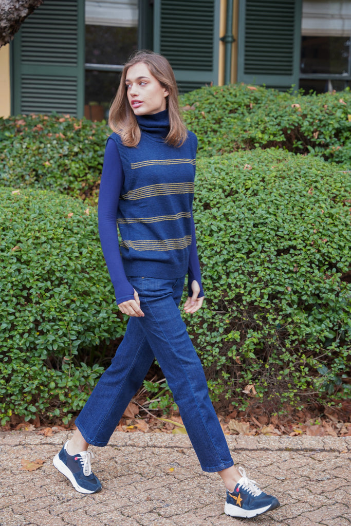 Navy Stripe Sleeveless Pullover - desray.co.za