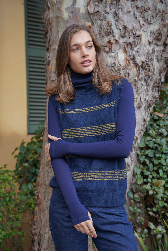 Navy Stripe Sleeveless Pullover - desray.co.za